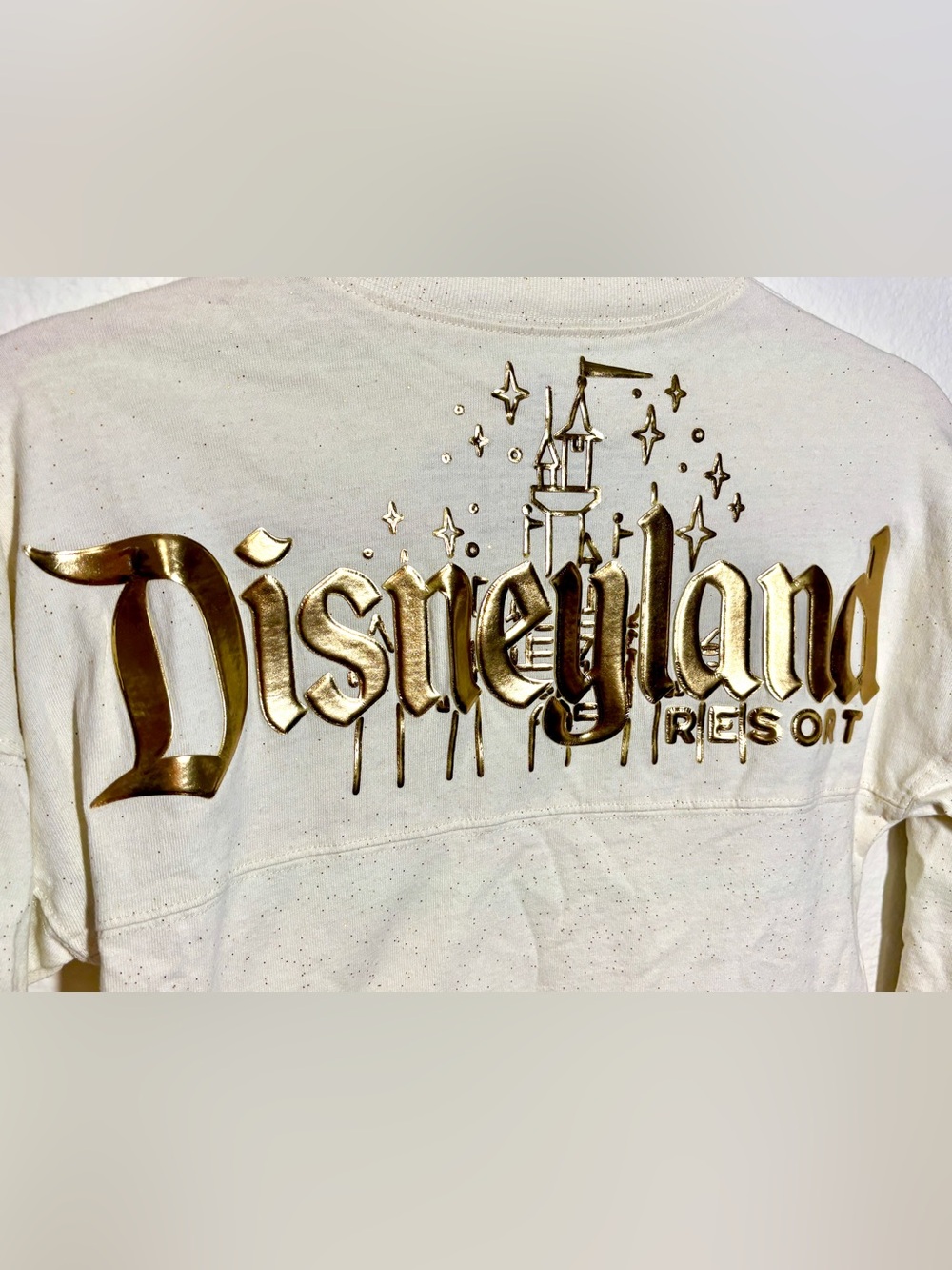 Disney Spirit Jersey Disneyland Resort Gold Foil Glitter Long Sleeve Youth M 7/8